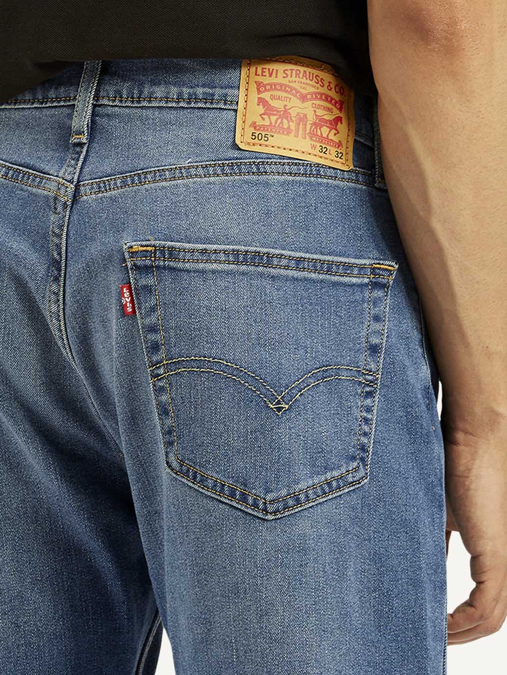 Men's 505 Blue Straight Fit Mid Rise Jeans - Detail View