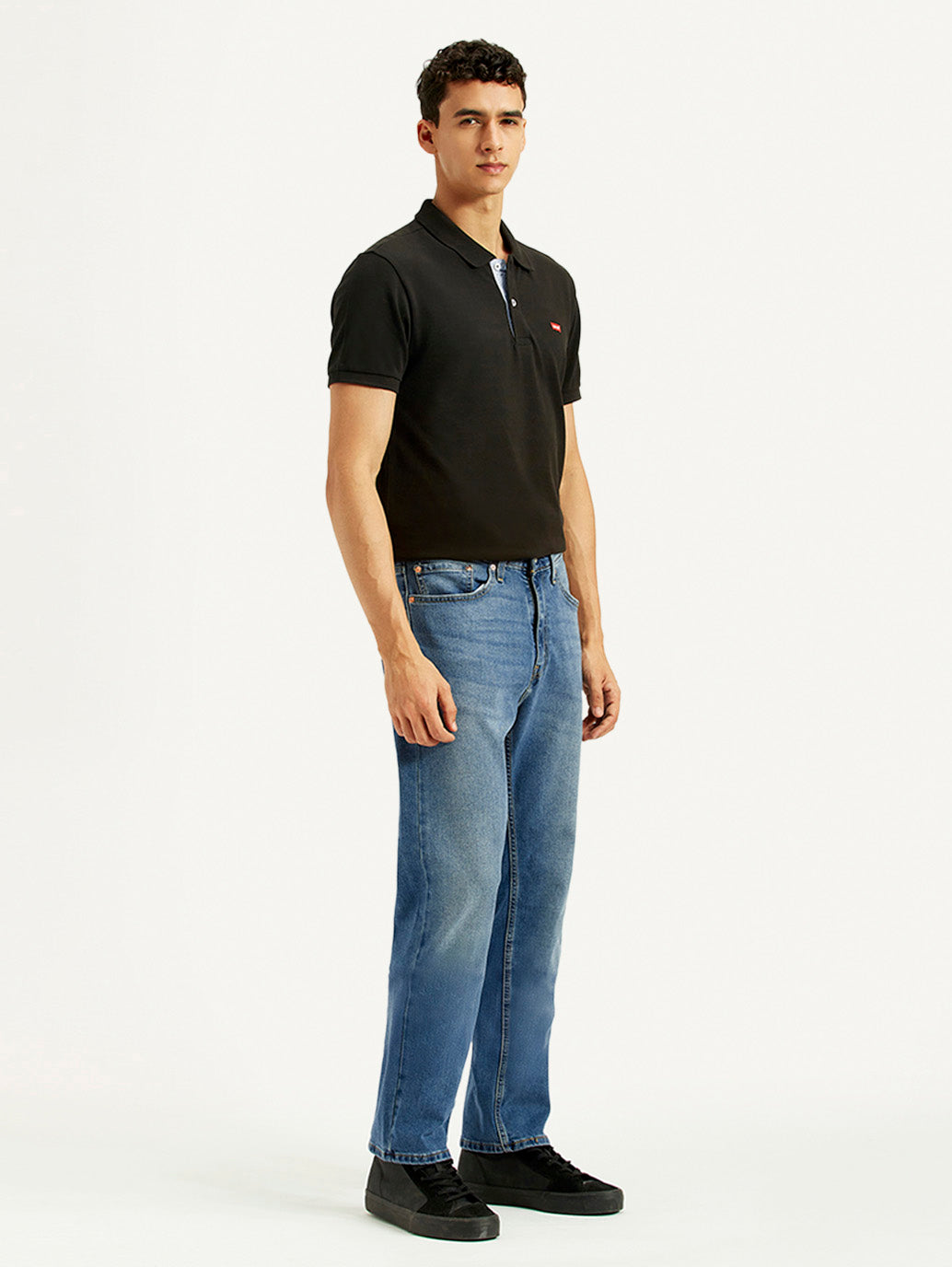 Men's 505 Blue Straight Fit Mid Rise Jeans - Side View