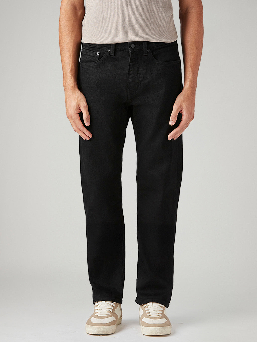 Men's 505 Black Straight Fit Mid Rise Selvedge Jeans - Front View