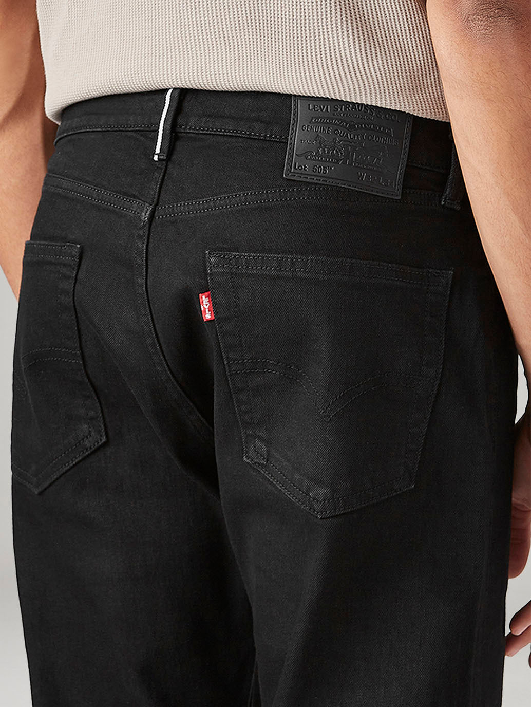 Men's 505 Black Straight Fit Mid Rise Selvedge Jeans - 20 View
