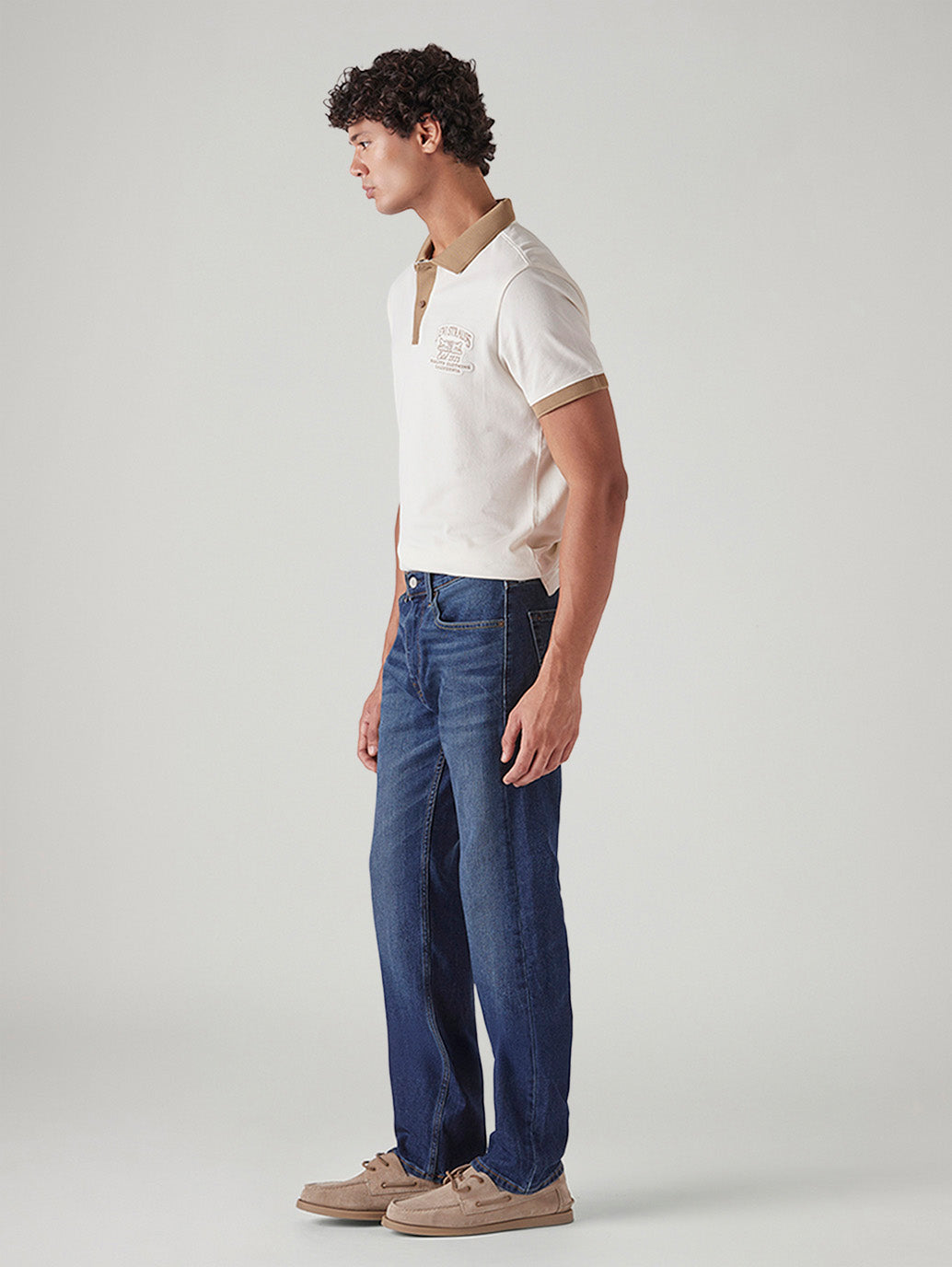 Men's 505 Blue Straight Fit Mid Rise Jeans - Side View