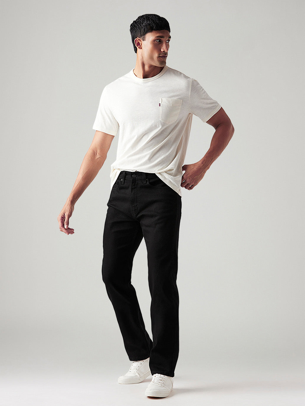 Men's 505 Black Straight Fit Mid Rise Jeans