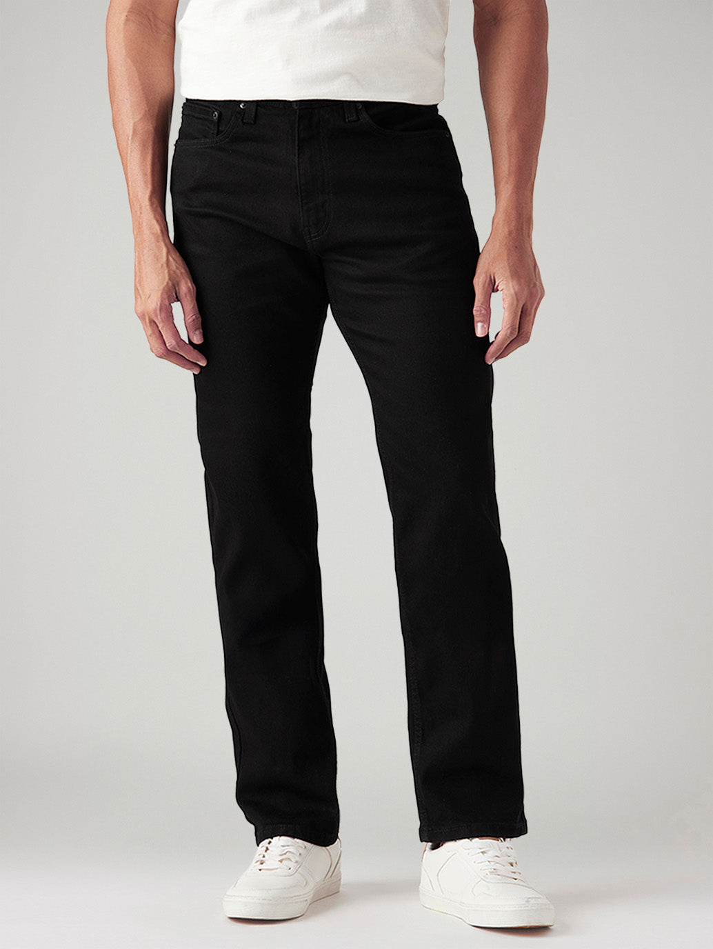 Men's 505 Black Straight Fit Mid Rise Jeans - Front View