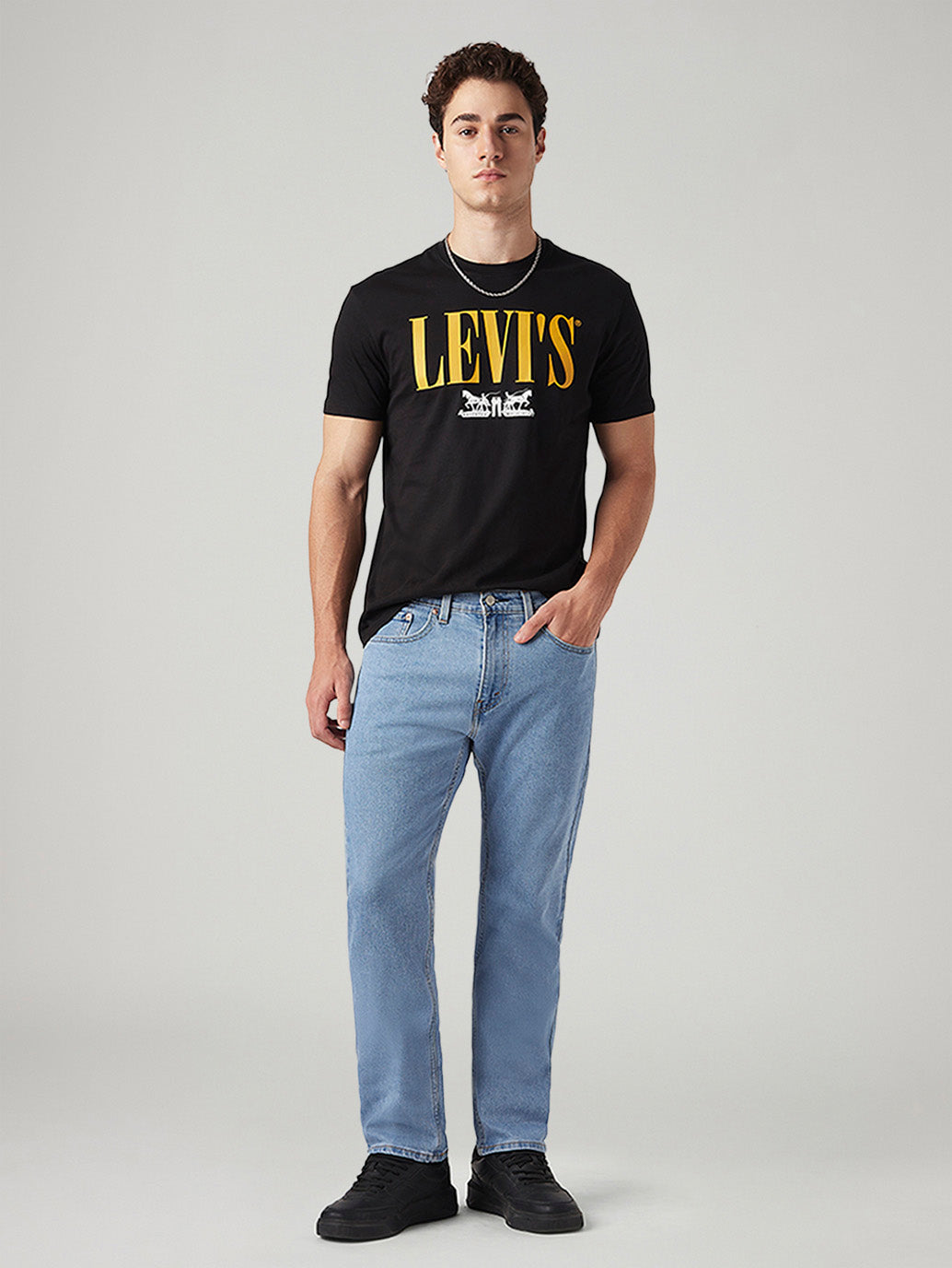 Mens 505 Mid Rise Straight Fit Cotton Stretch Blend Jeans