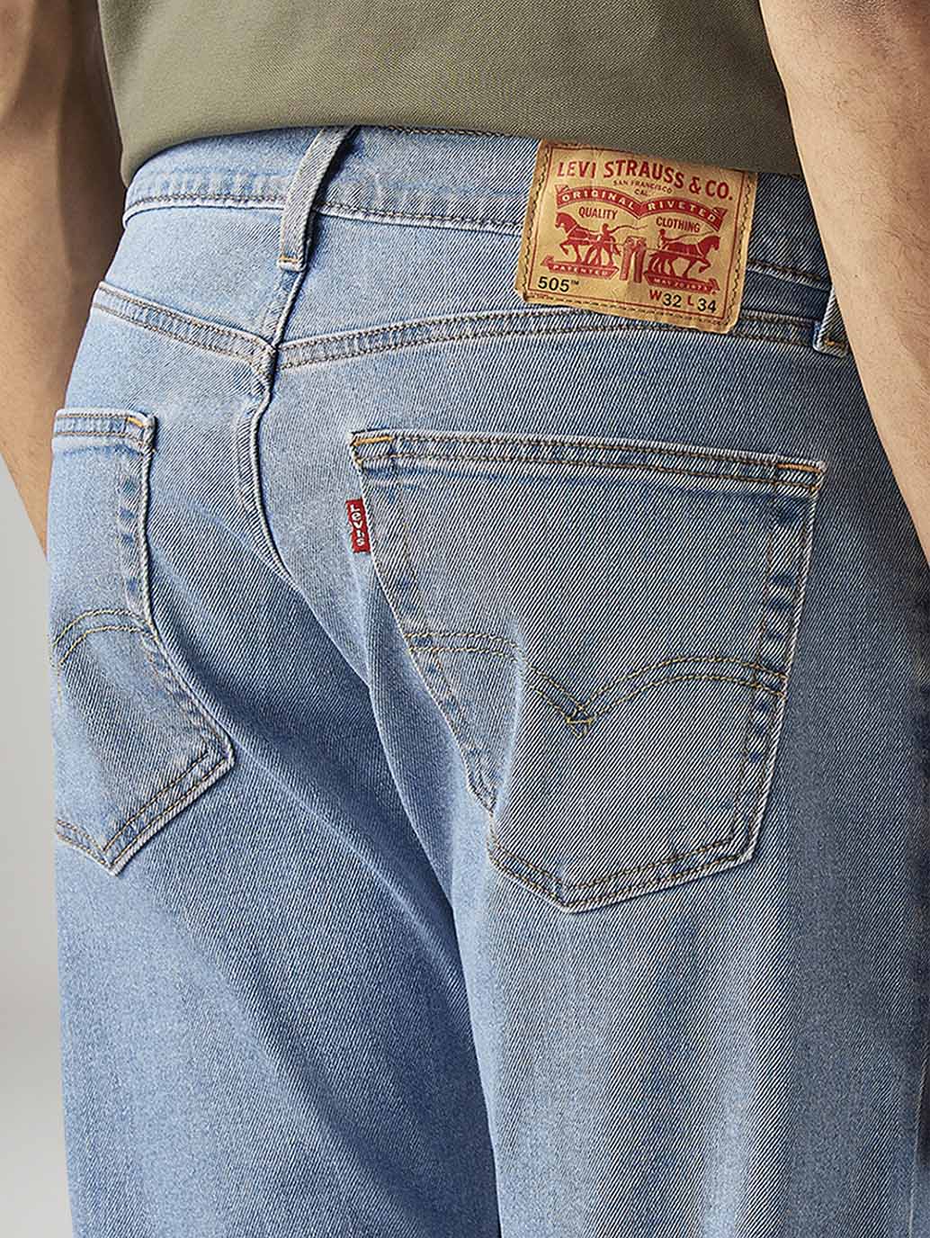 Men's 505 Light Blue Straight Fit Mid Rise Jeans - Detail View