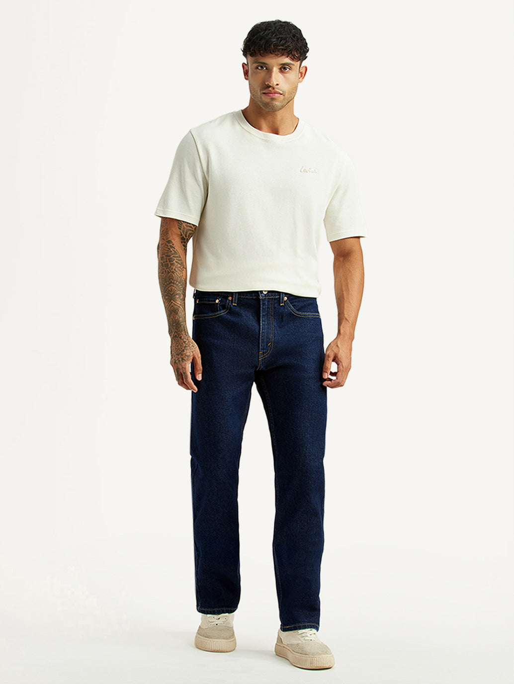 Men's 505 Dark Blue Straight Fit Mid Rise Jeans - Front View