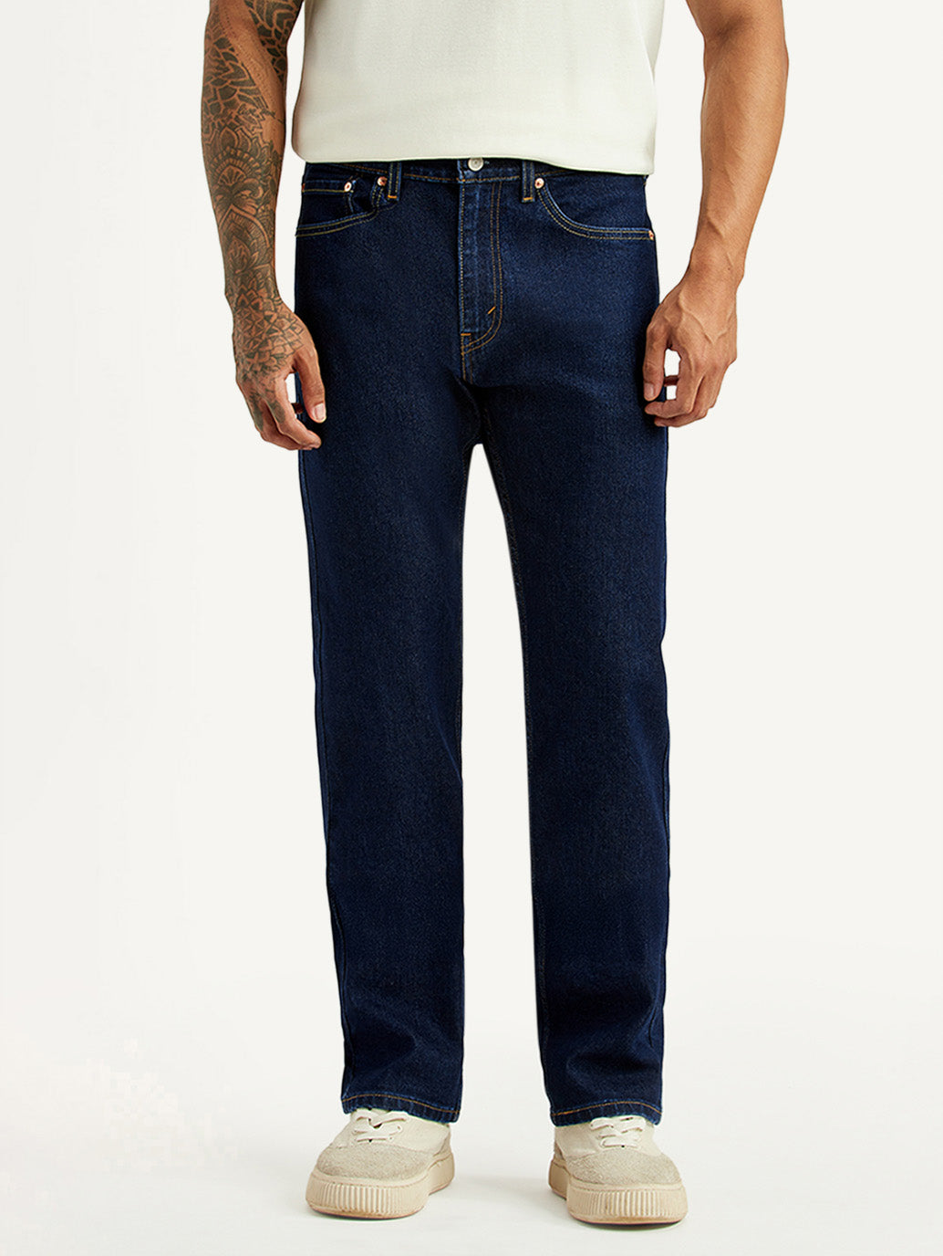 Men's 505 Dark Blue Straight Fit Mid Rise Jeans - Front View