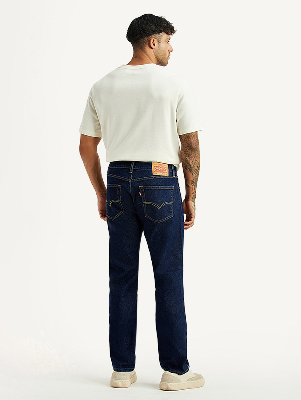 Men's 505 Dark Blue Straight Fit Mid Rise Jeans - Back View