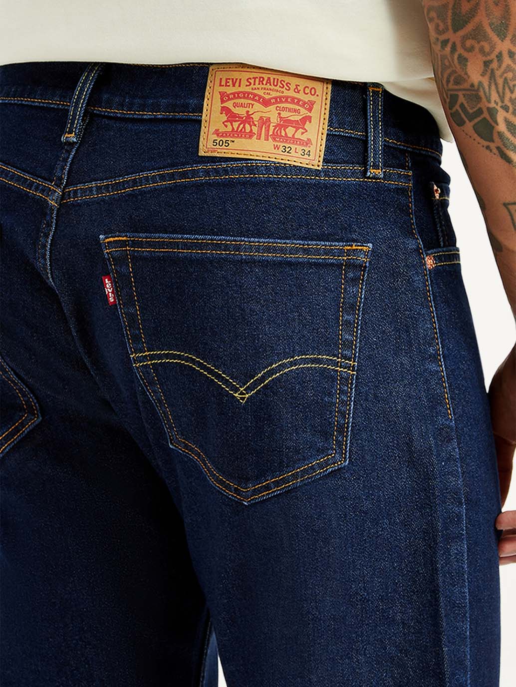 Men's 505 Dark Blue Straight Fit Mid Rise Jeans - Detail View