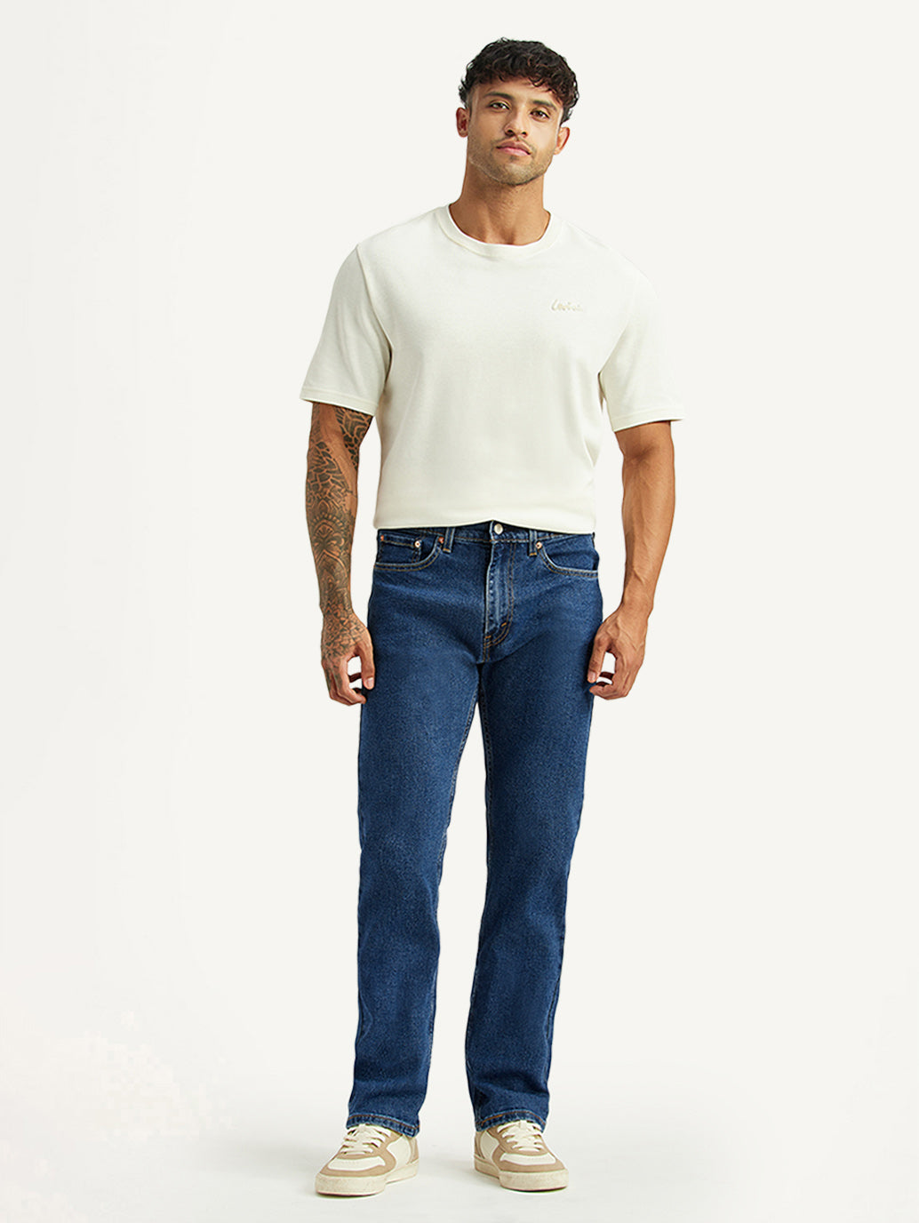 Men's 505 Blue Straight Fit Mid Rise Jeans - Front View