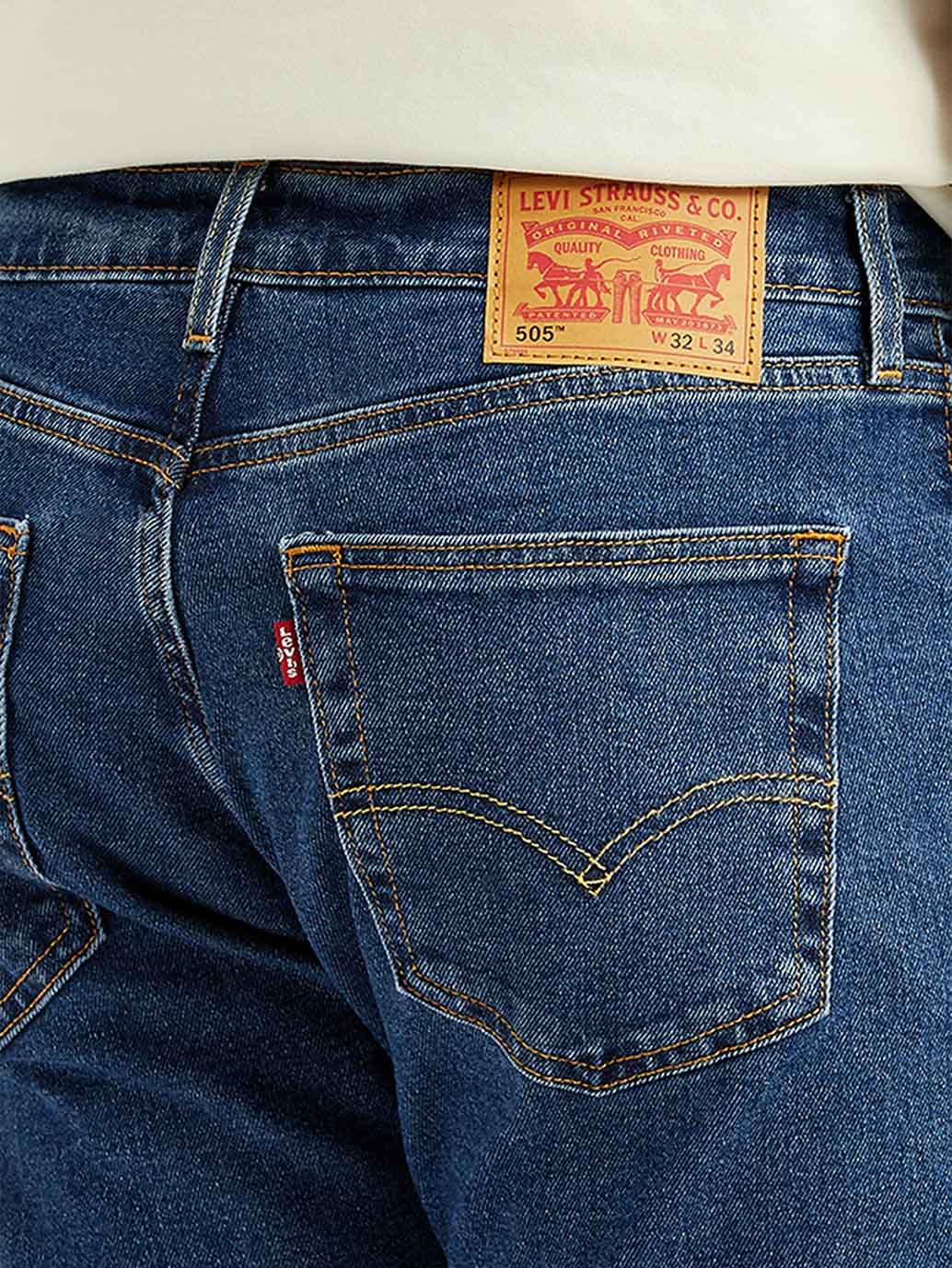 Men's 505 Blue Straight Fit Mid Rise Jeans - Detail View