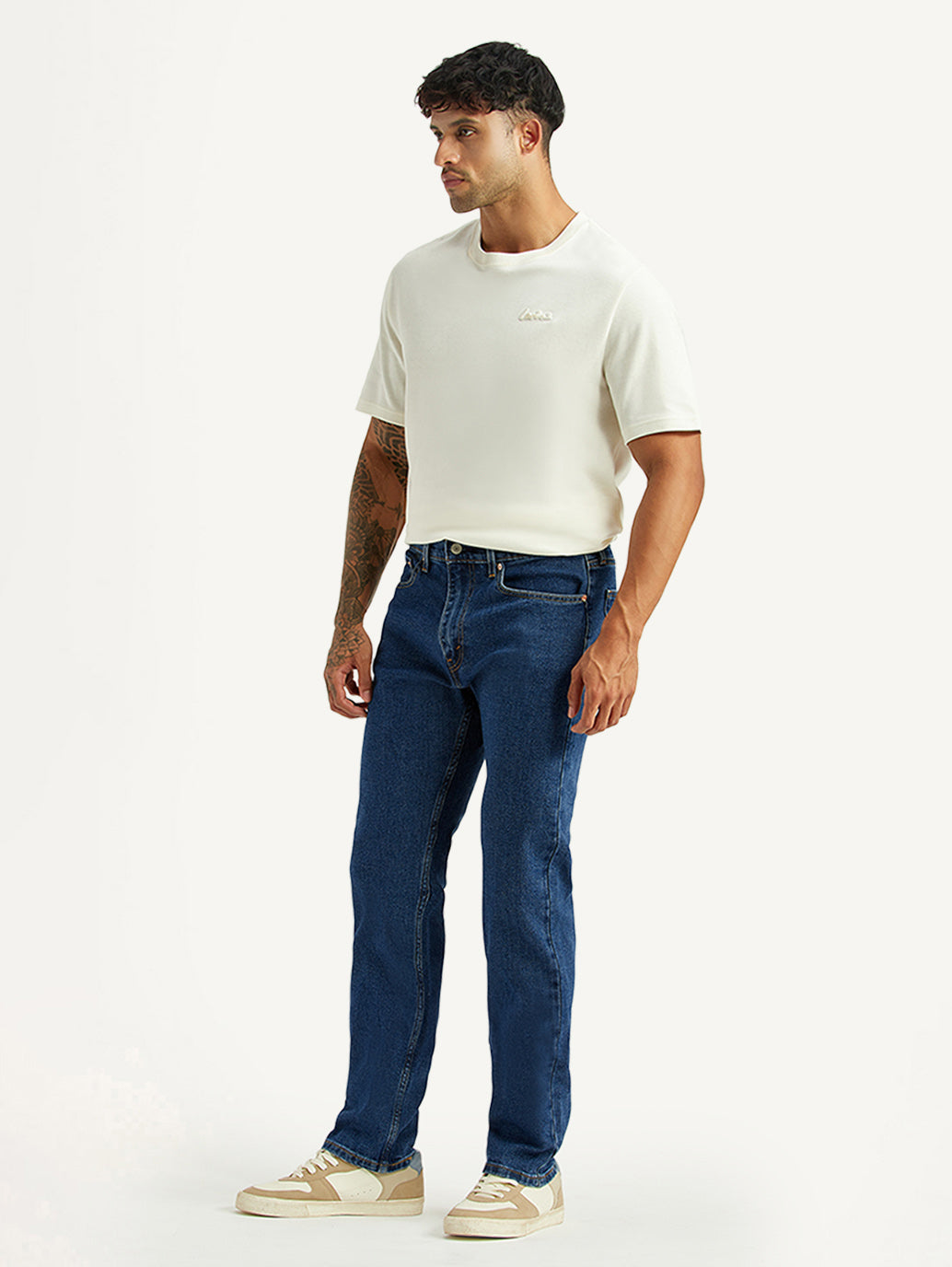 Men's 505 Blue Straight Fit Mid Rise Jeans - Side View
