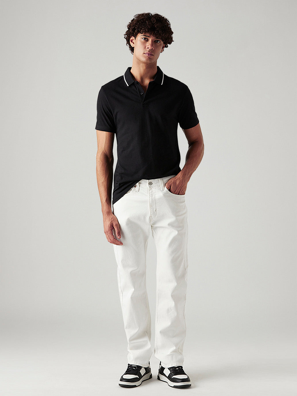 Men's 505 White Straight Fit Mid Rise Jeans