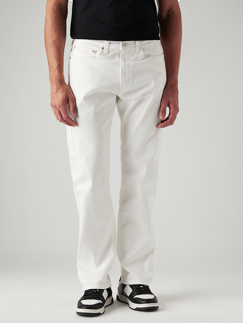 Men's 505 White Straight Fit Mid Rise Jeans - Front View