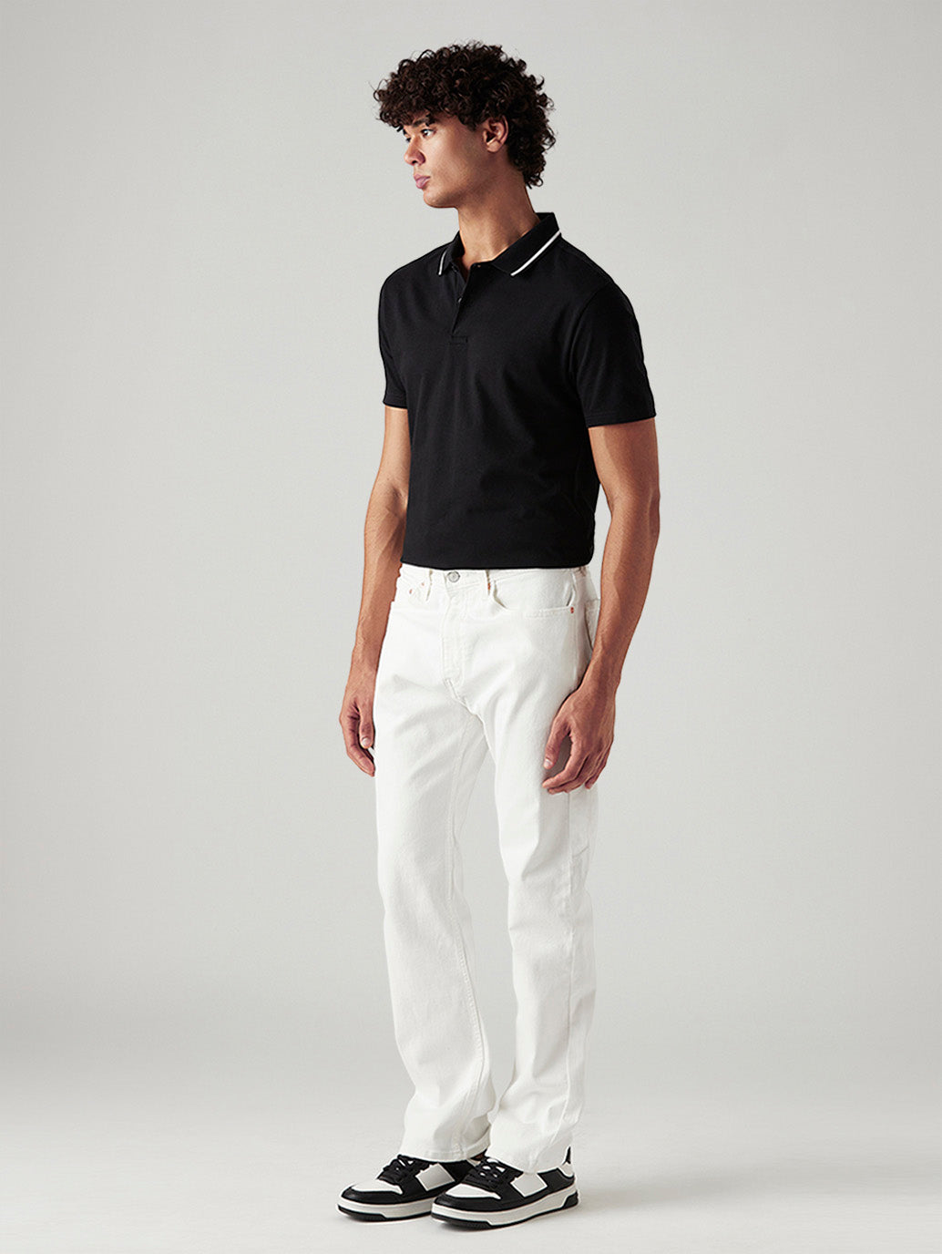 Men's 505 White Straight Fit Mid Rise Jeans - Side View