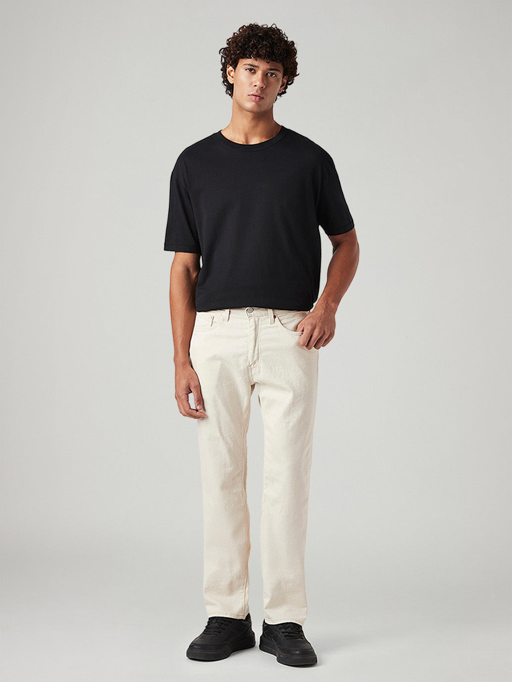 Men's 505 Cream Straight Fit Mid Rise Linen Jeans - Front View