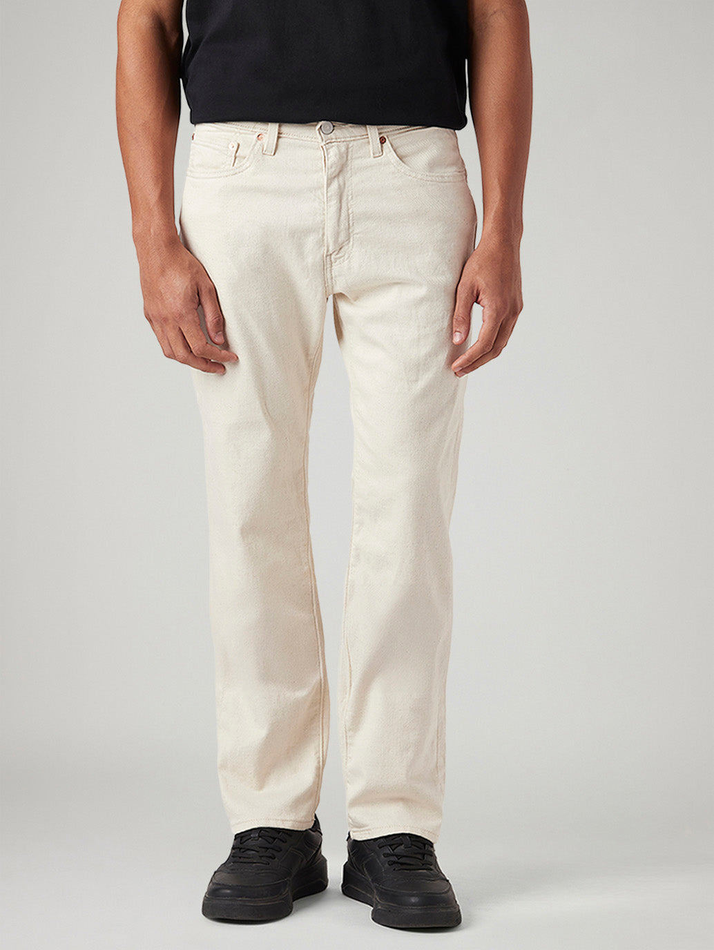 Men's 505 Cream Straight Fit Mid Rise Linen Jeans - Front View