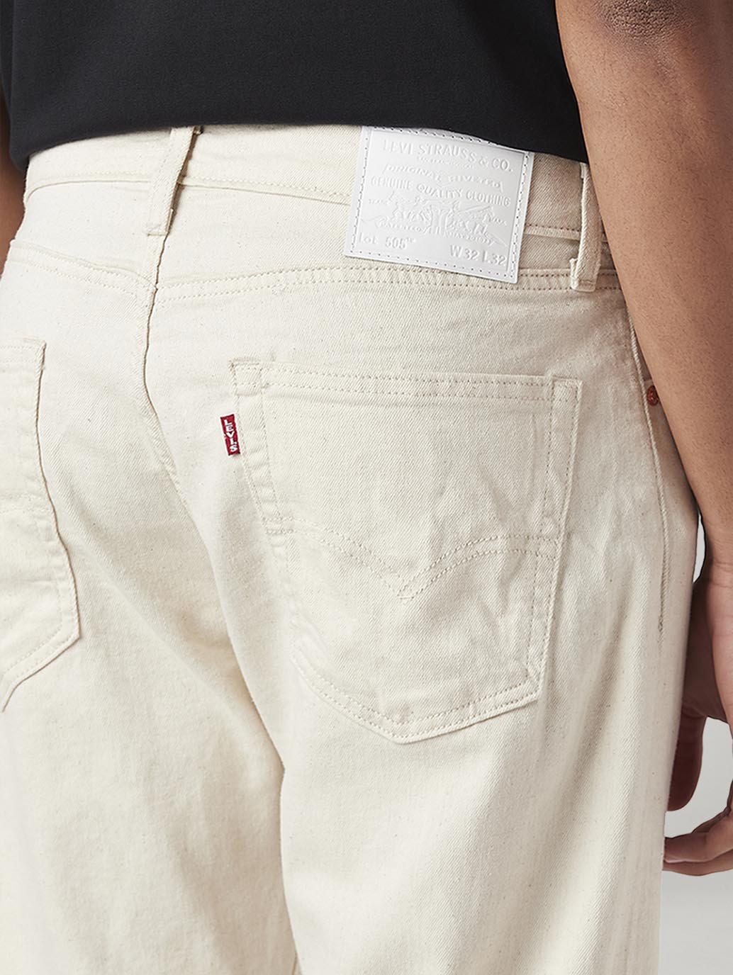 Men's 505 Cream Straight Fit Mid Rise Linen Jeans - Detail View