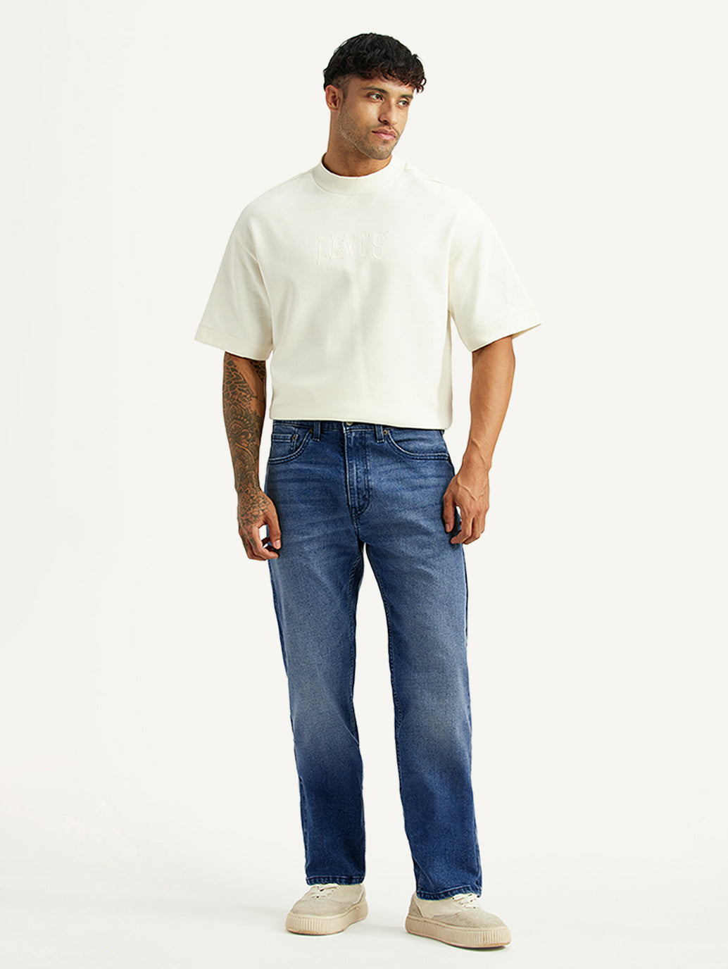 Men's 505 Blue Straight Fit Mid Rise Jeans - Front View