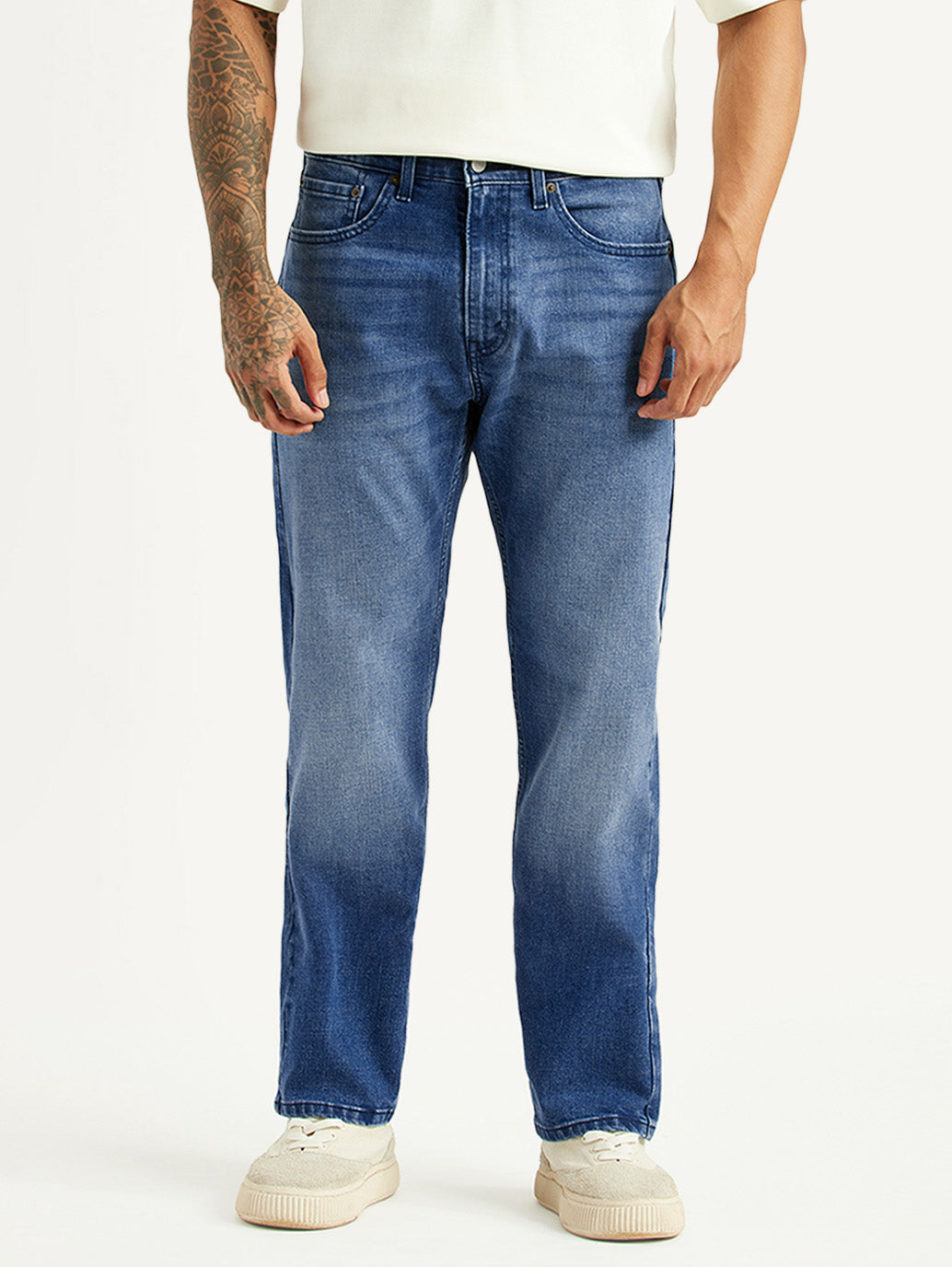 Men's 505 Blue Straight Fit Mid Rise Jeans - Front View