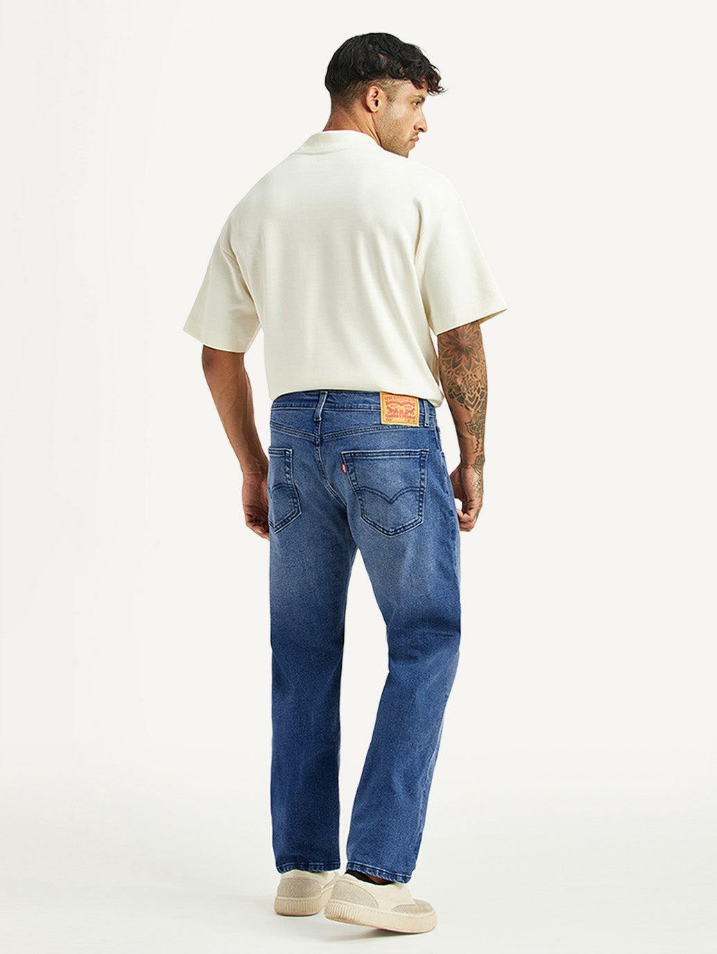 Men's 505 Blue Straight Fit Mid Rise Jeans - Back View