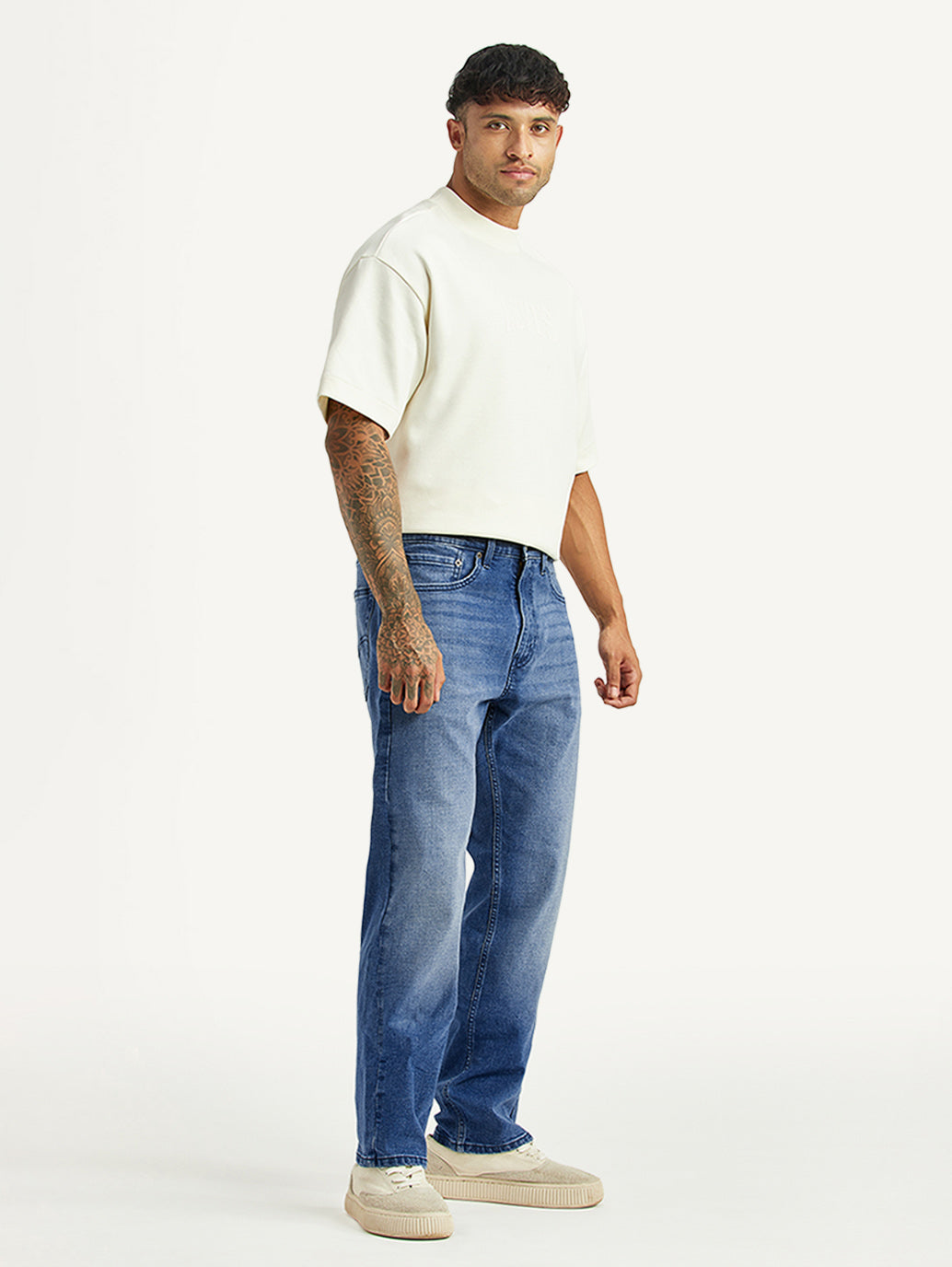 Men's 505 Blue Straight Fit Mid Rise Jeans - Side View