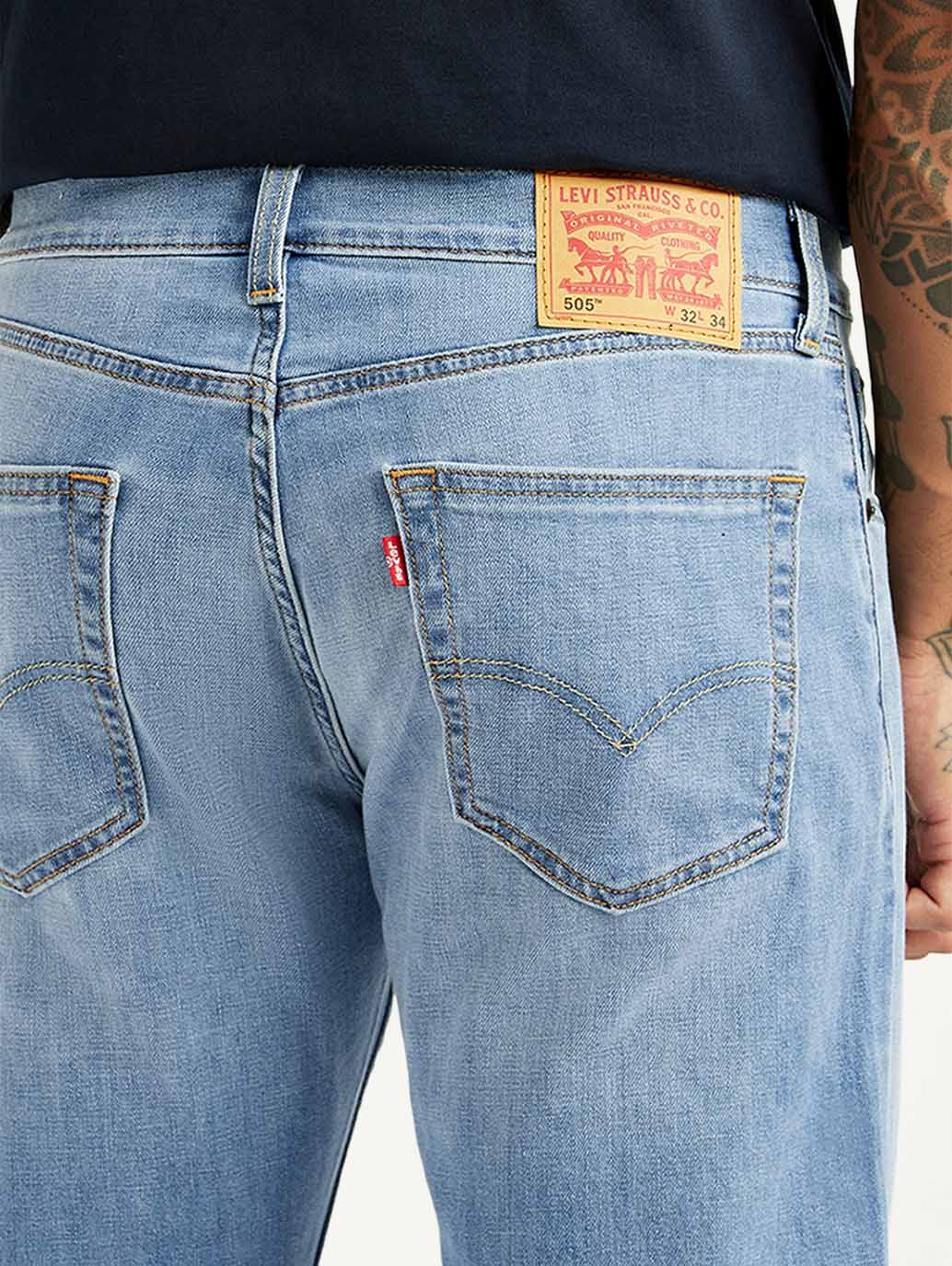Men's 505 Light Blue Straight Fit Mid Rise Linen Jeans - Detail View