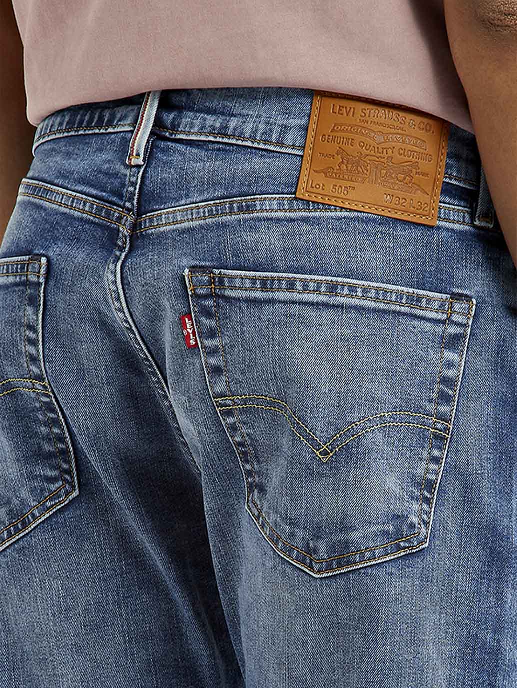 Men's 505 Blue Straight Fit Mid Rise Jeans - Detail View
