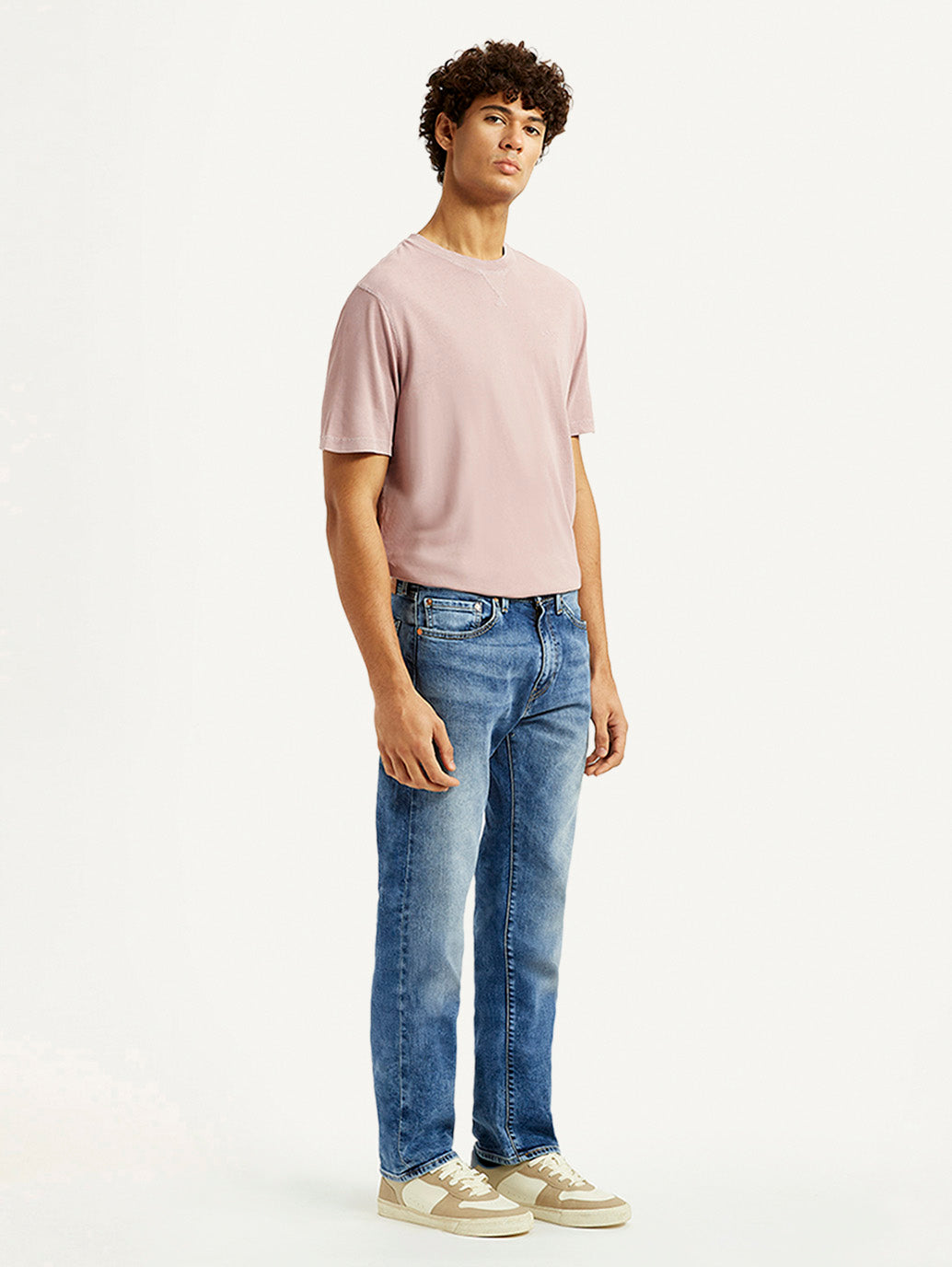 Men's 505 Blue Straight Fit Mid Rise Jeans - Side View