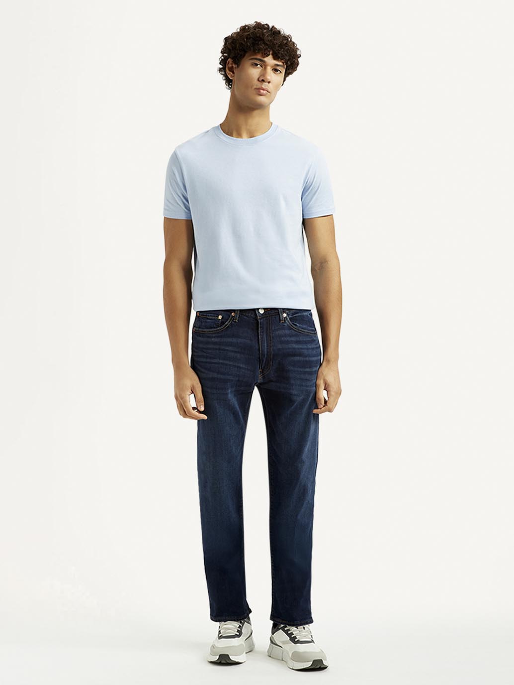 Men's 505 Dark Blue Straight Fit Mid Rise Jeans - Front View