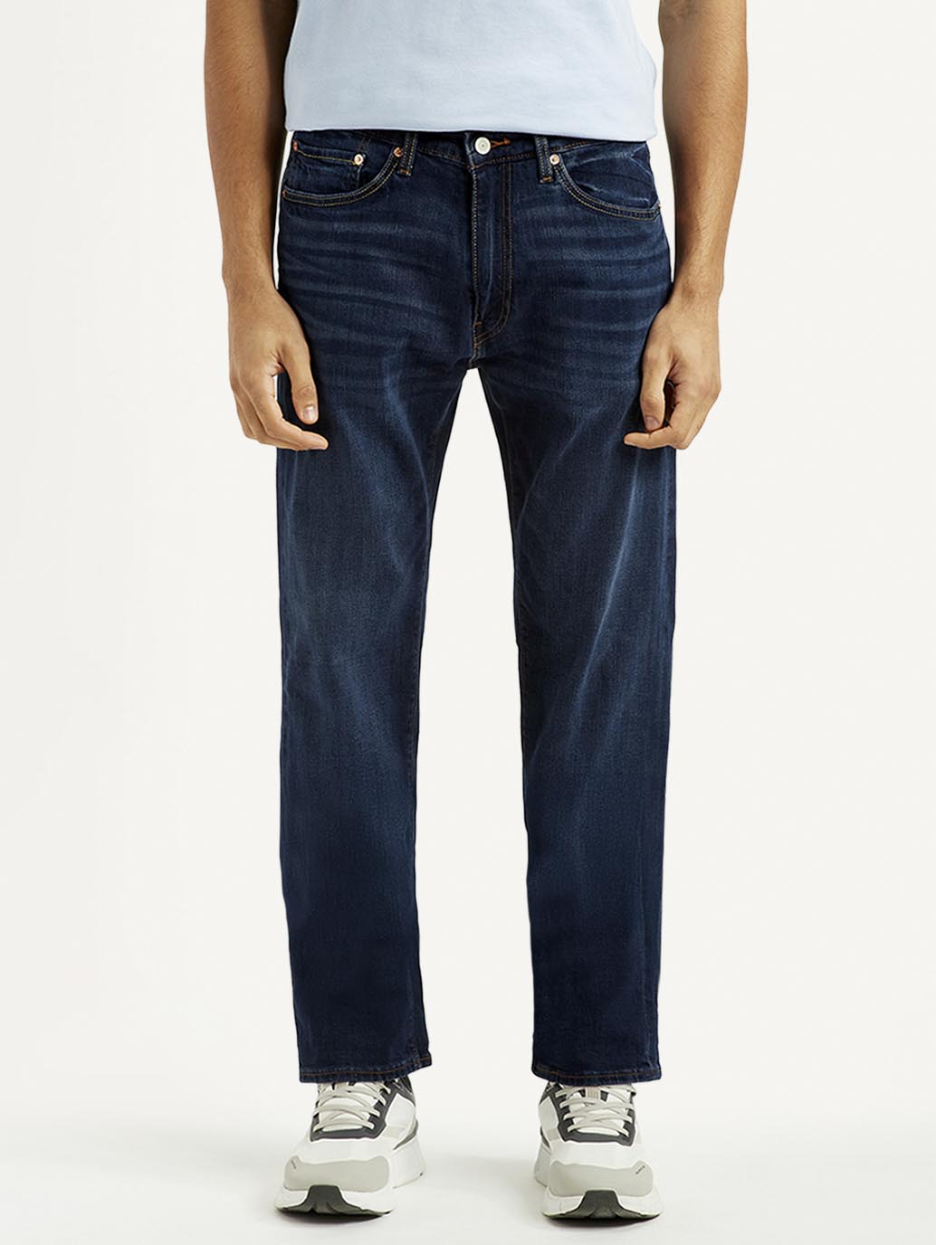 Men's 505 Dark Blue Straight Fit Mid Rise Jeans - Front View