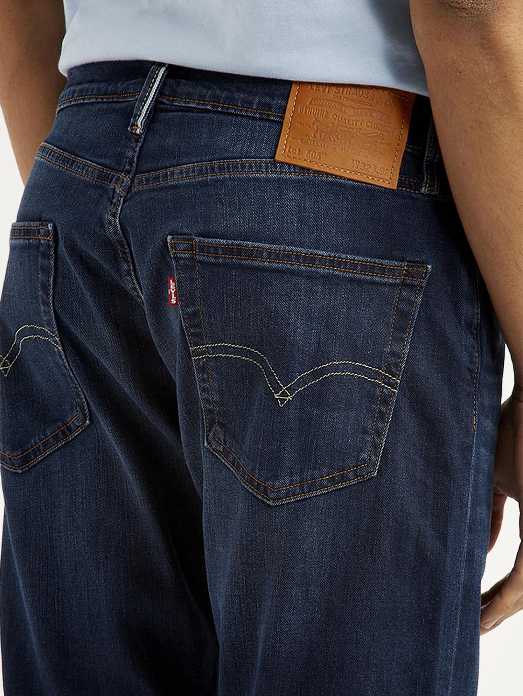 Men's 505 Dark Blue Straight Fit Mid Rise Jeans - Detail View