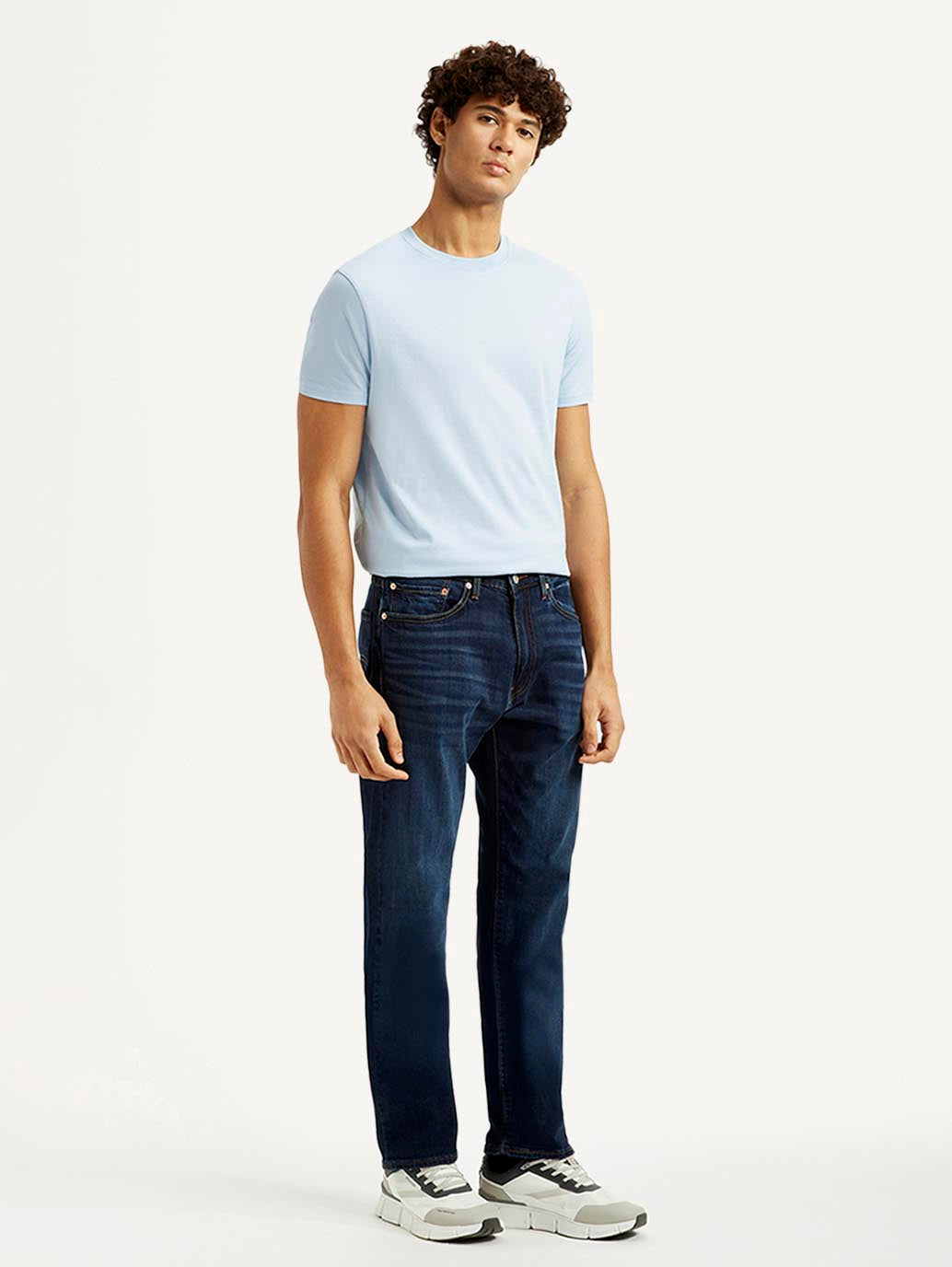 Men's 505 Dark Blue Straight Fit Mid Rise Jeans - Side View