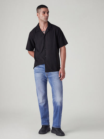 Men's 505 Blue Straight Fit Mid Rise Linen Selvedge Jeans-image-4
