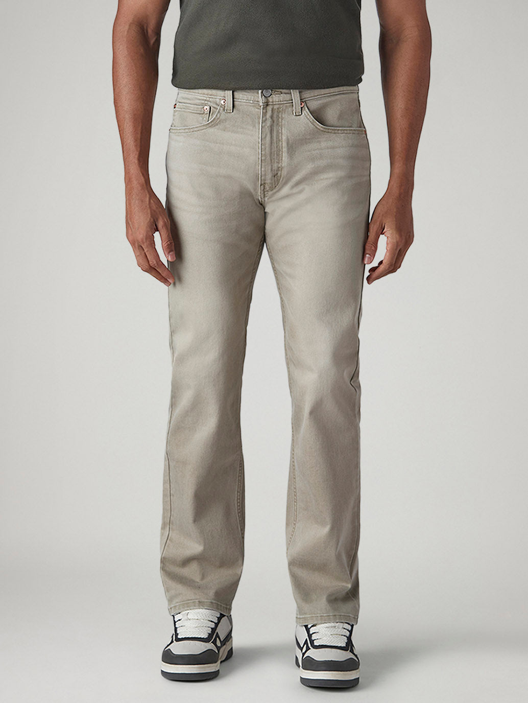 Men's 505 Light Grey Straight Fit Mid Rise Overdyed Jeans - Front View