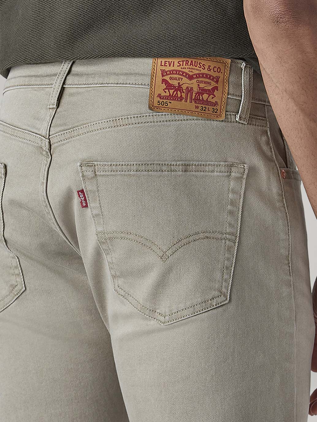 Men's 505 Light Grey Straight Fit Mid Rise Overdyed Jeans - Detail View