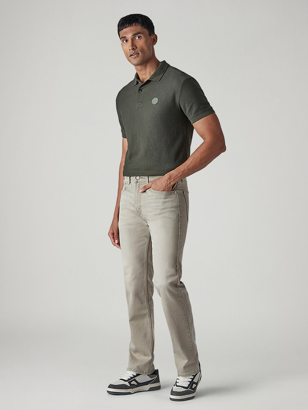 Men's 505 Light Grey Straight Fit Mid Rise Overdyed Jeans - Side View