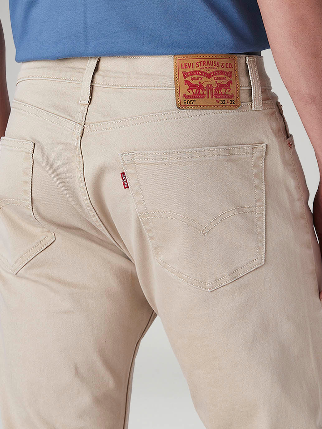 Men's 505 Beige Straight Fit Mid Rise Overdyed Jeans - Detail View