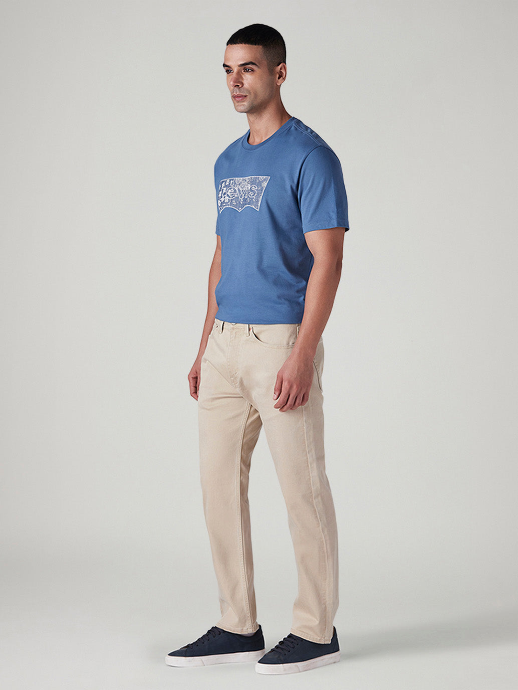 Men's 505 Beige Straight Fit Mid Rise Overdyed Jeans - Side View