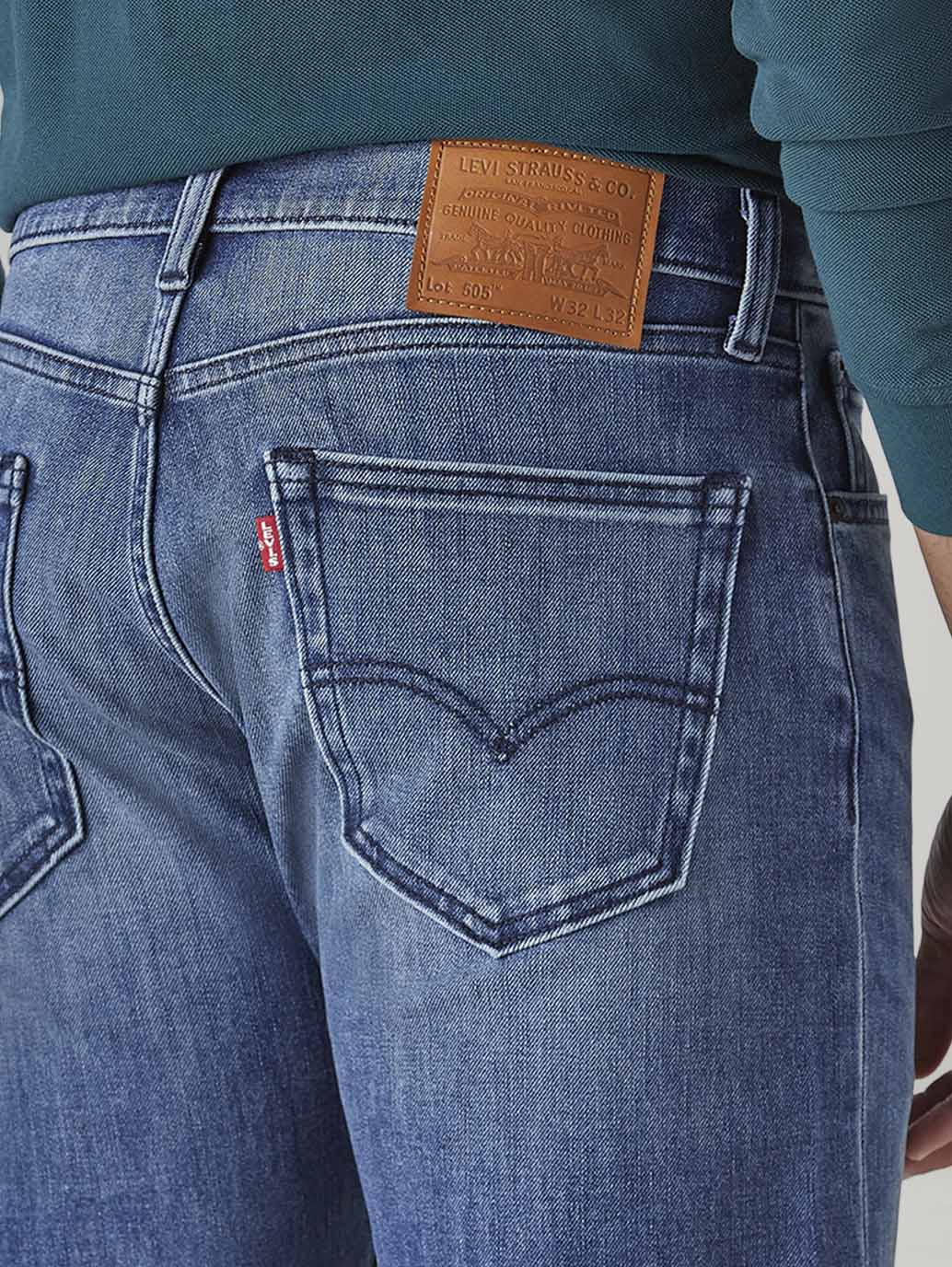 Men's 505 Tinted Med Indigo Straight Fit Mid Rise Bi-Stretch Jeans - Detail View