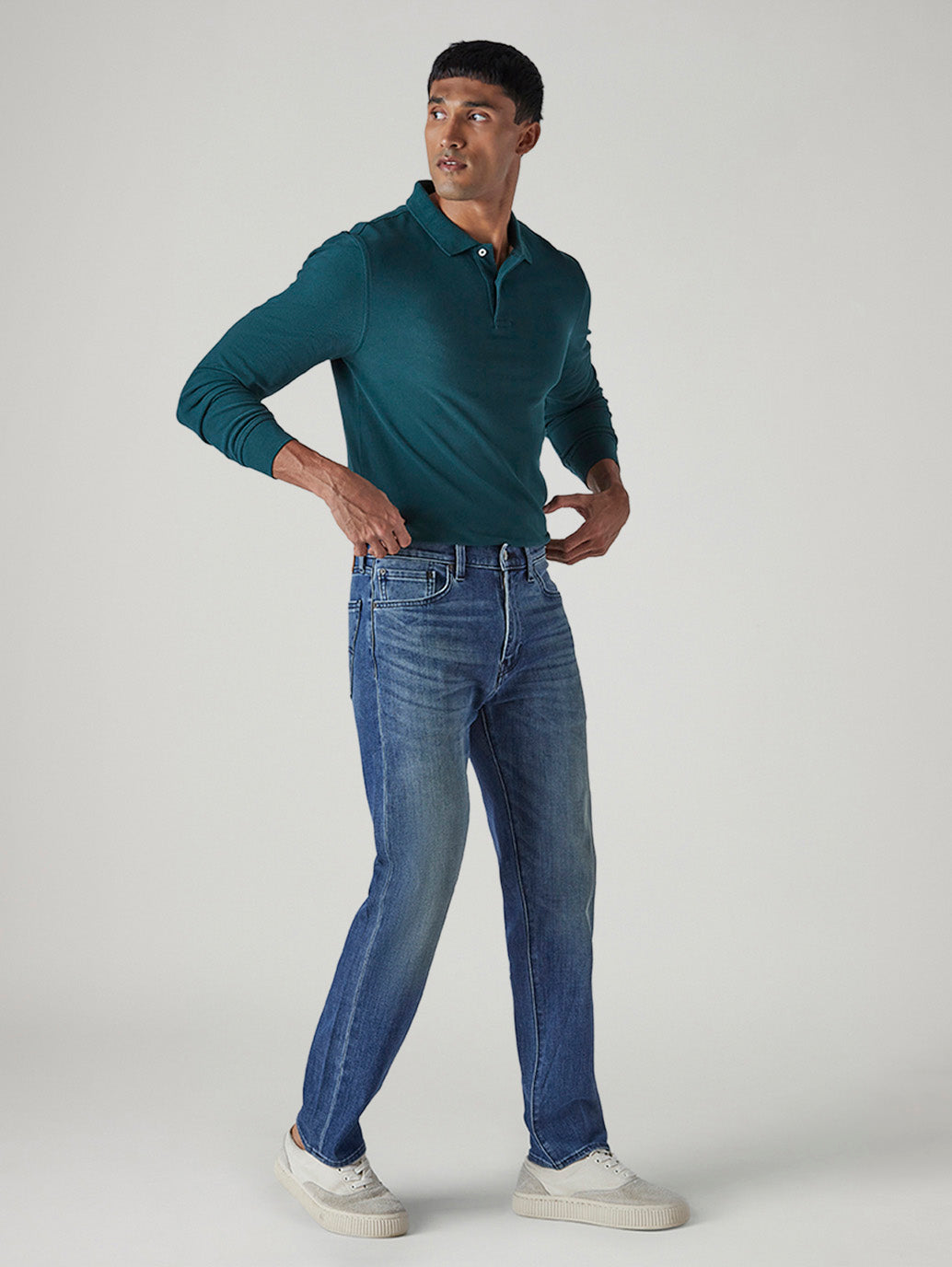 Men's 505 Tinted Med Indigo Straight Fit Mid Rise Bi-Stretch Jeans - Side View