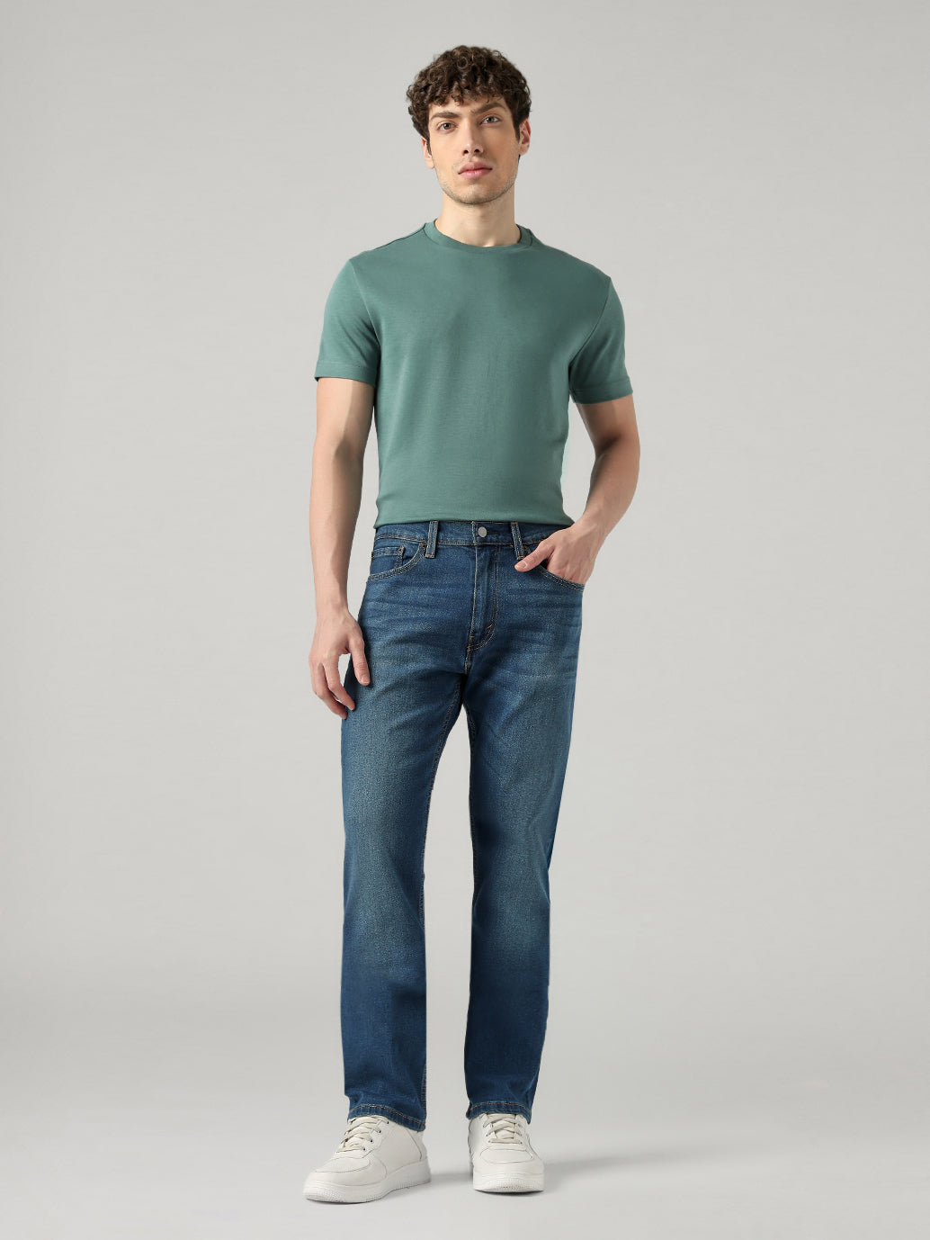 Men's 505 Blue Straight Fit Mid Rise Jeans - Front View