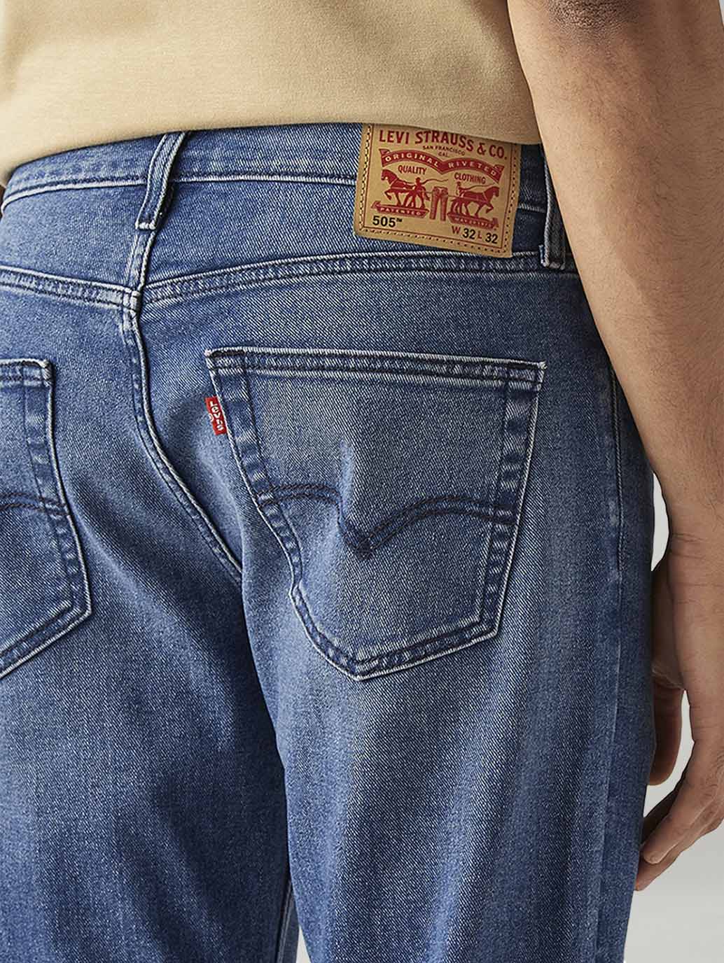 Men's 505 Blue Straight Fit Hyper Stretch Jeans - Detail View