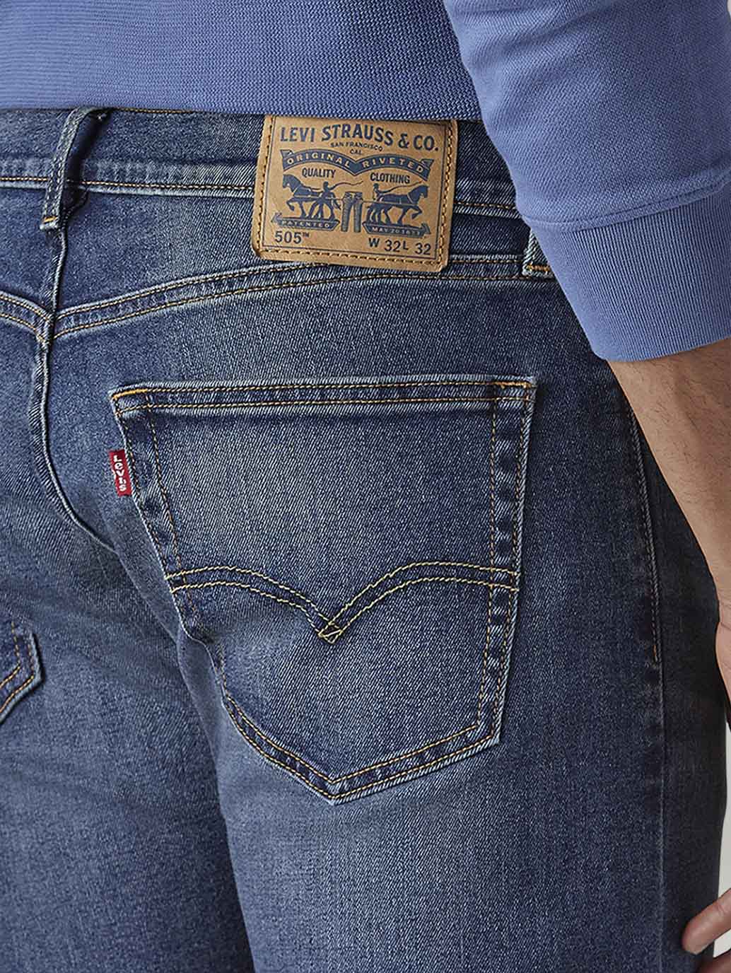 Men's 505 Dark Indigo Straight Fit Mid Rise Jeans - Detail View