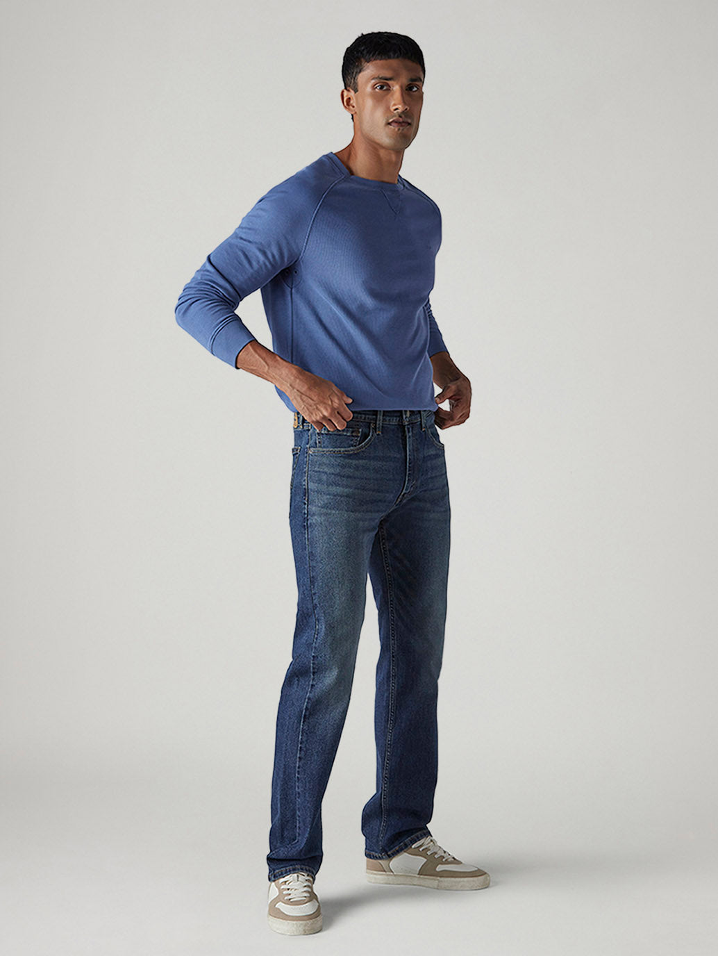 Men's 505 Dark Indigo Straight Fit Mid Rise Jeans - Side View