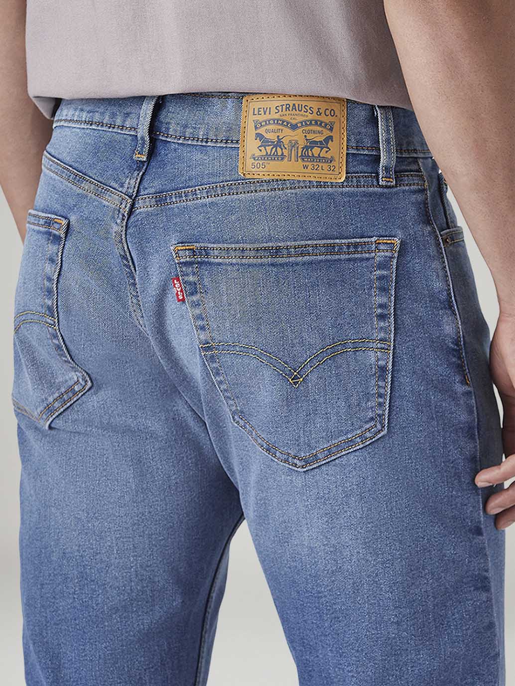 Men's 505 Blue Straight Fit Mid Rise Jeans - 20 View