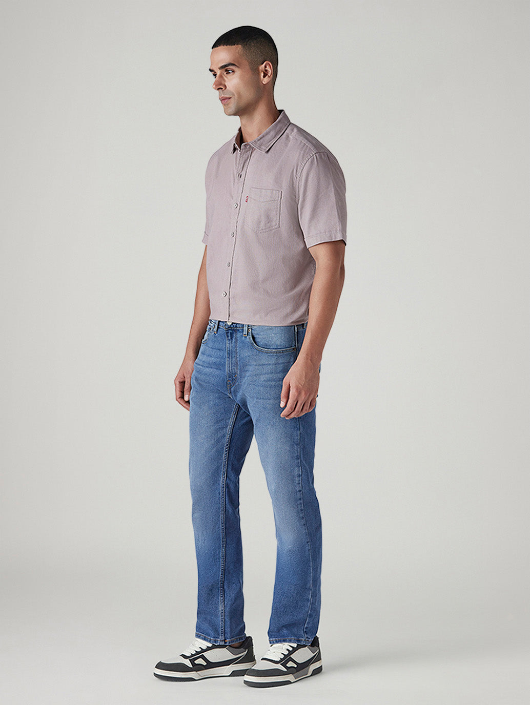 Men's 505 Blue Straight Fit Mid Rise Jeans - Side View