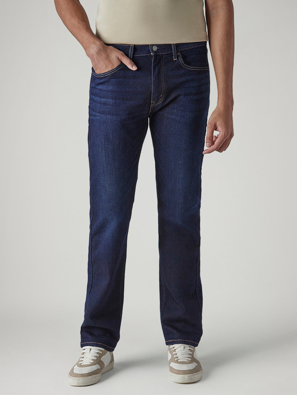 Men's 505 Dark Indigo Straight Fit Mid Rise Jeans - Front View