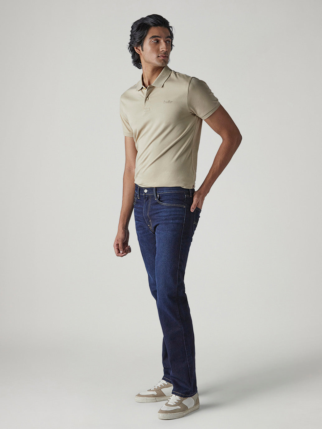 Men's 505 Dark Indigo Straight Fit Mid Rise Jeans - Side View