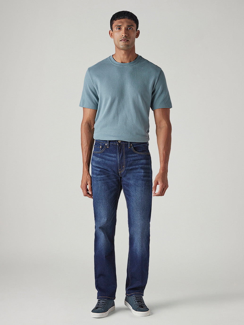 Men's 505 Dark Blue Straight Fit Mid Rise Jeans - Front View